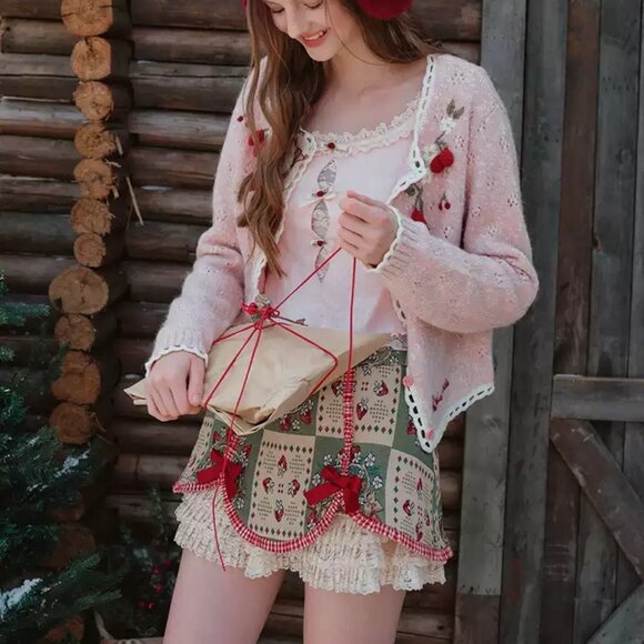 Cottagecore Cherry Embroidered Knit Cardigan - Picture 3 of 7